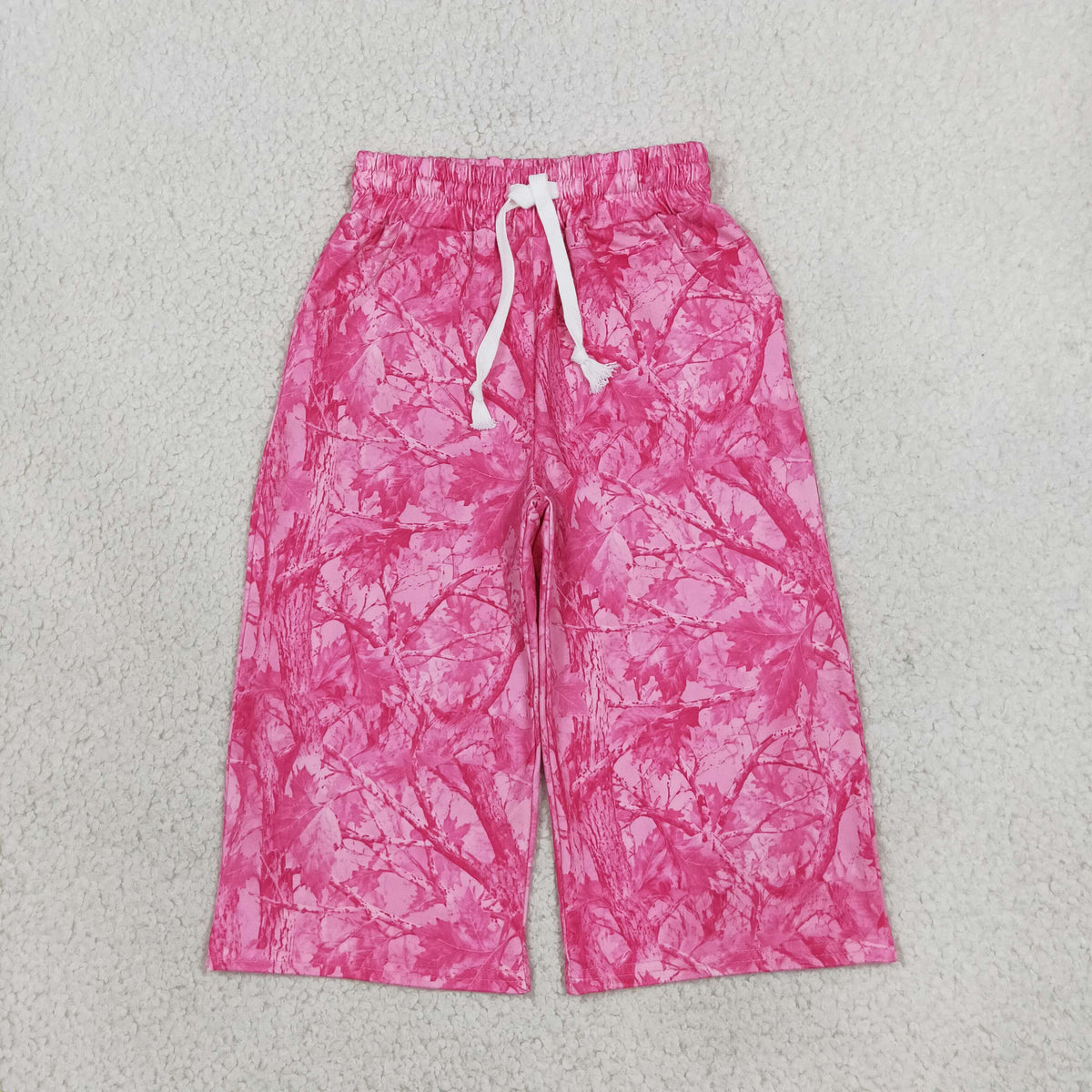 NEW RTS NO MOQ milk silk P1137 Baby Girls Pink Leaves Camo Flare Pants Bottom