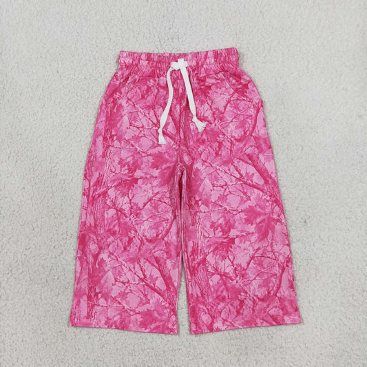 NEW RTS NO MOQ milk silk P1137 Baby Girls Pink Leaves Camo Flare Pants Bottom