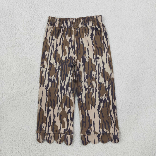 NEW RTS NO MOQ milk silk P1143 Baby Girls Camo Print Elastic Waist Scallop Hem Flare Pants