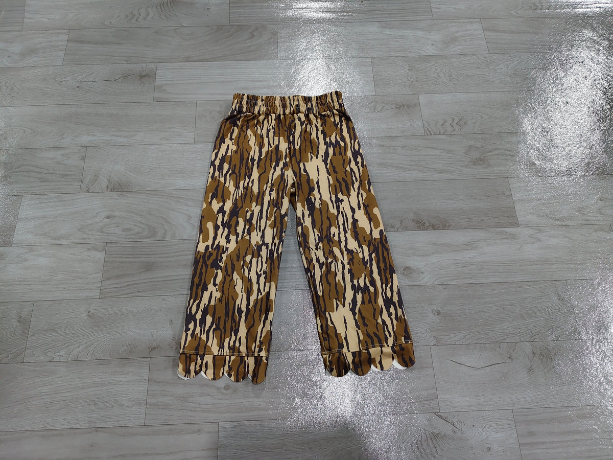 (Sample) No moq milk silk P1143 Baby Girls Scallop Camo Wide Leg Pants Toddler Bottoms