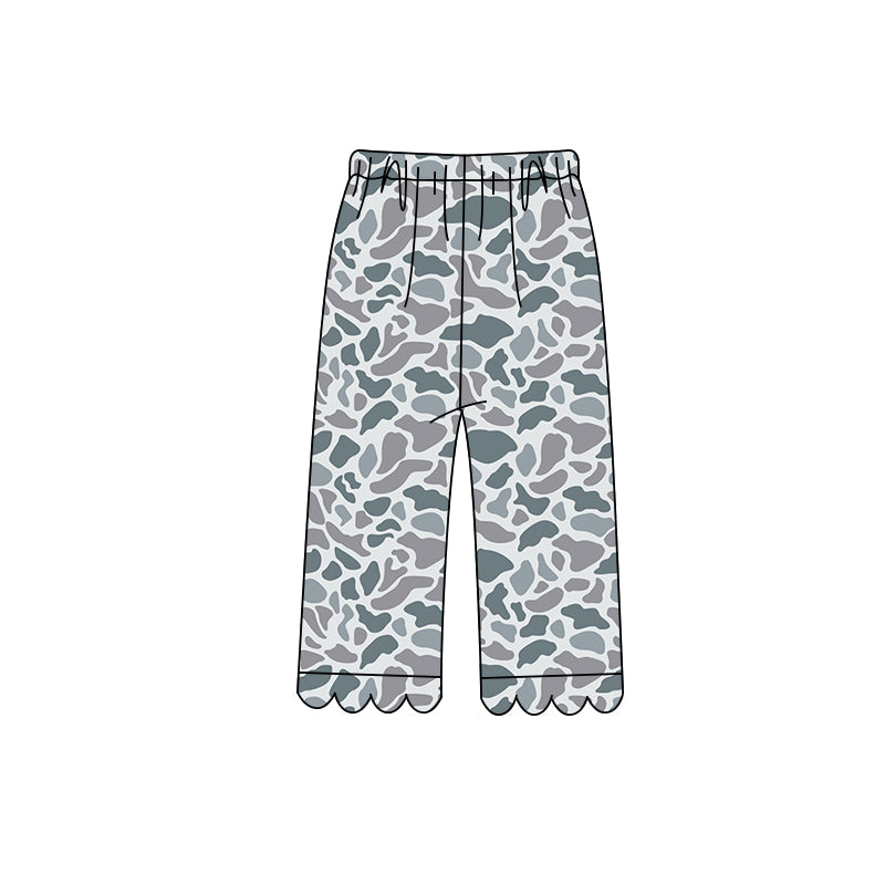 (Preorder new) No moq P1144 Baby Girls Scallop Grey Camo Wide Leg Pants Toddler Bottoms