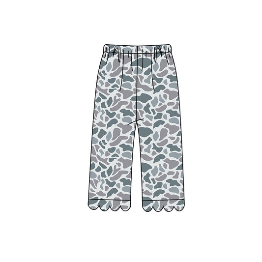 (Preorder new) No moq P1144 Baby Girls Scallop Grey Camo Wide Leg Pants Toddler Bottoms