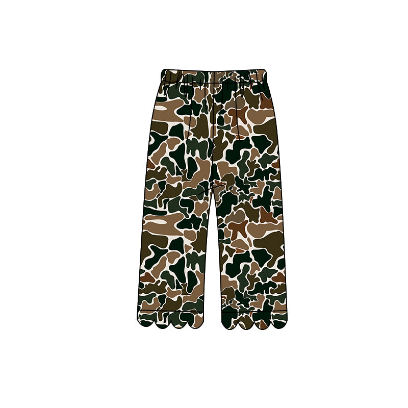 (Preorder new) No moq P1145 Baby Girls Scallop Brown Camo  Wide Leg Pants Toddler Bottoms