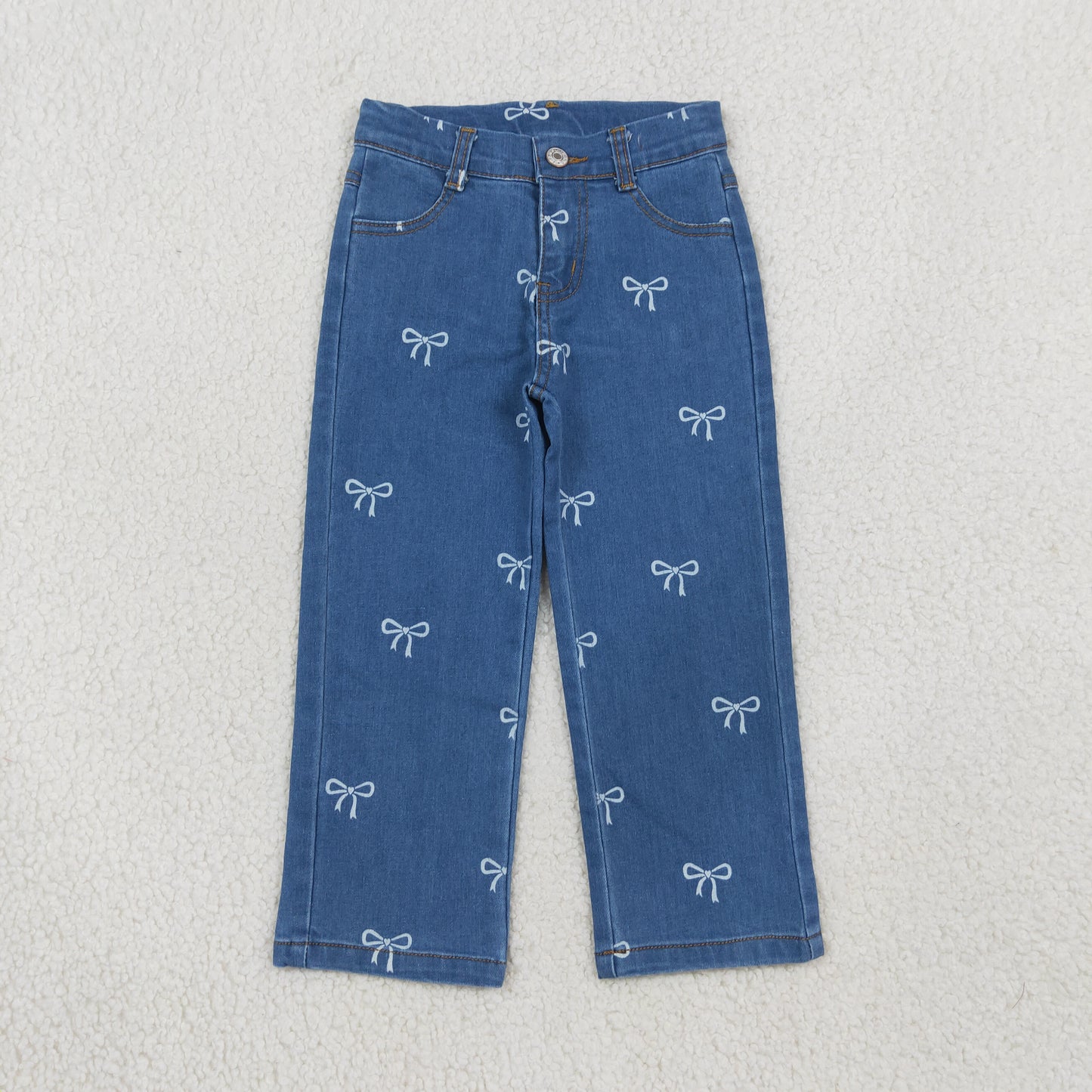NEW RTS NO MOQ Denim P1149 Baby Girls Blue Straight Leg Jeans With Cute Bow Casual Daily Wear Girls Denim Bottom Pants