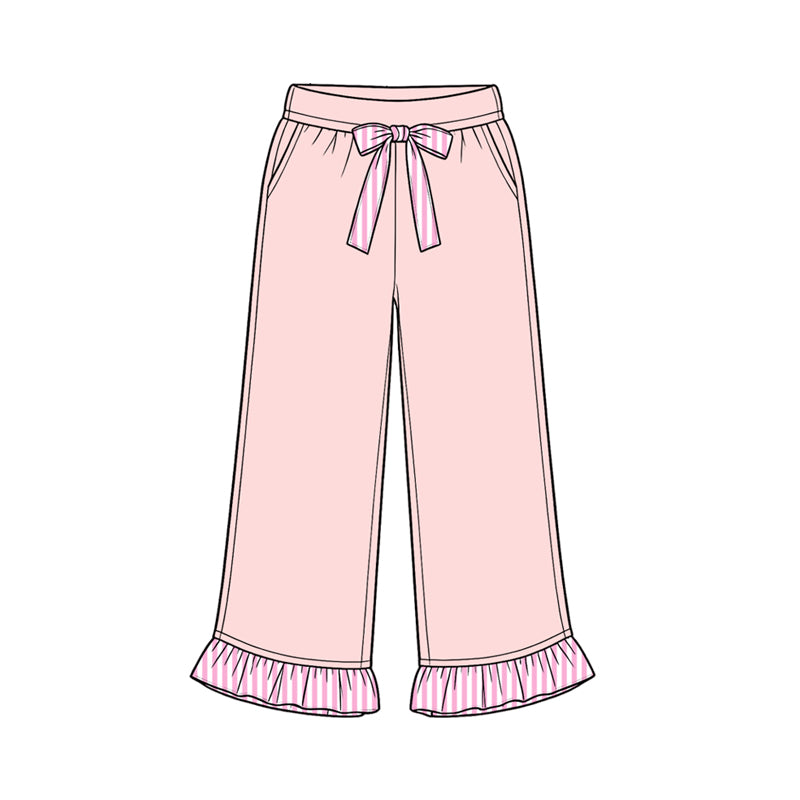 (Preorder new) No moq cotton fabric solid color Baby Girls ruffle Straight-leg trousers