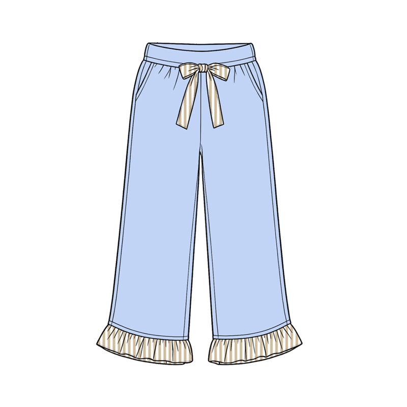 (Preorder new) No moq cotton fabric solid color Baby Girls ruffle Straight-leg trousers