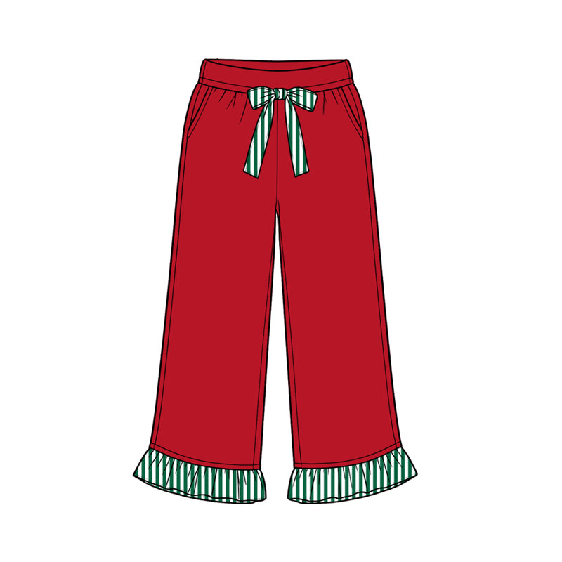 (Preorder new) No moq cotton fabric solid color Baby Girls ruffle Straight-leg trousers