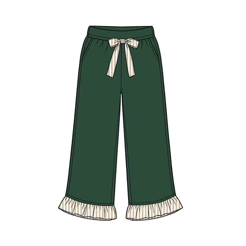(Preorder new) No moq cotton fabric solid color Baby Girls ruffle Straight-leg trousers