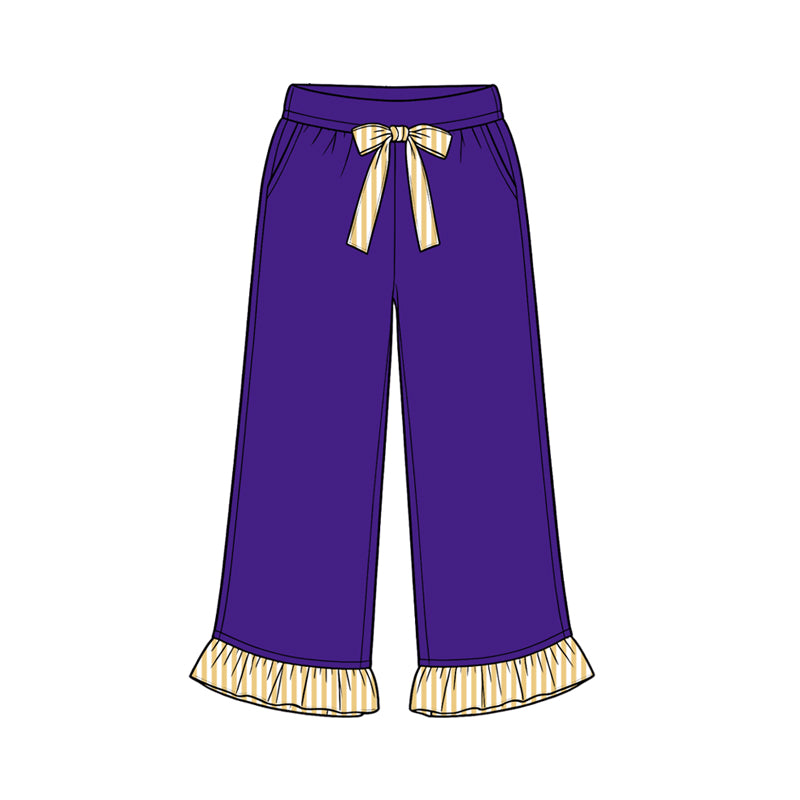 (Preorder new) No moq cotton fabric solid color Baby Girls ruffle Straight-leg trousers