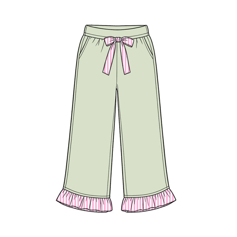 (Preorder new) No moq cotton fabric solid color Baby Girls ruffle Straight-leg trousers