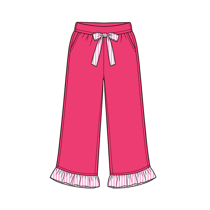 (Preorder new) No moq cotton fabric solid color Baby Girls ruffle Straight-leg trousers