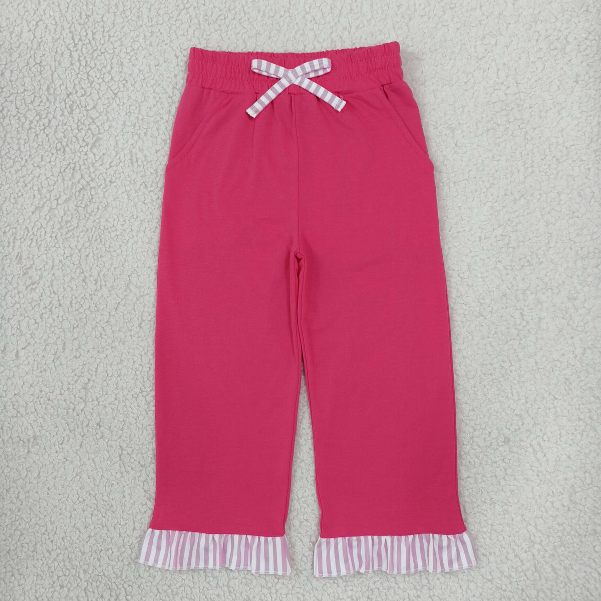 NEW RTS NO MOQ milk silk P1157 Baby Girls Watermelon Red Stripe Bow And Pockets Ruffle Pants Bottom