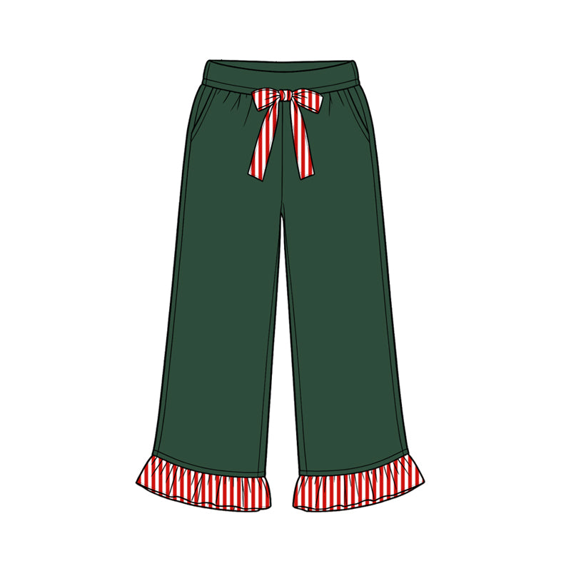 (Preorder new) No moq cotton fabric solid color Baby Girls ruffle Straight-leg trousers