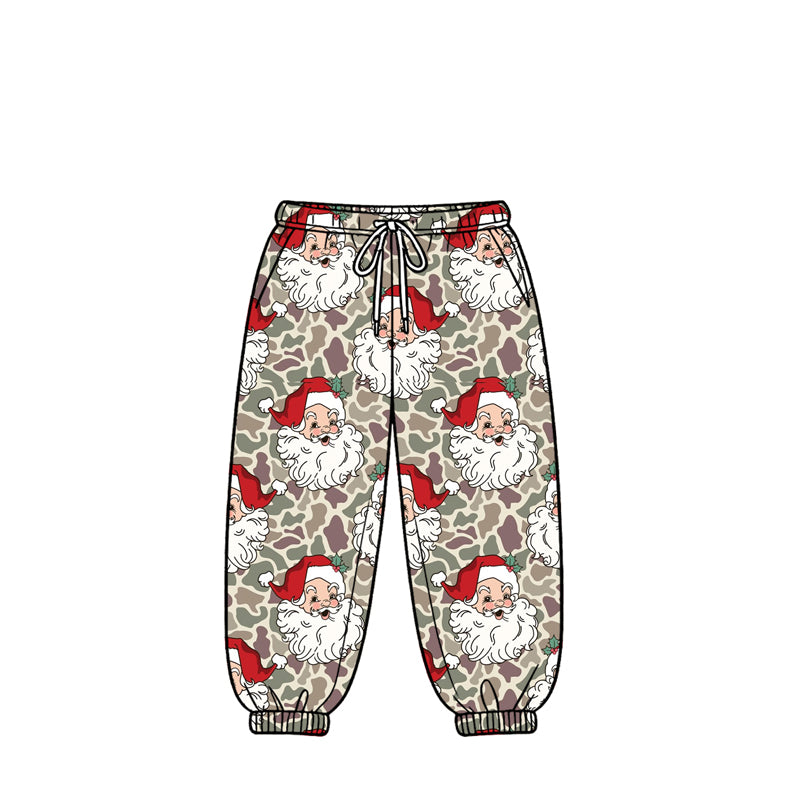 (Preorder new) No moq Baby Boys Khaki Camo Santa Zip Pocket Pullovers Joggers Christmas Outfit Rompers