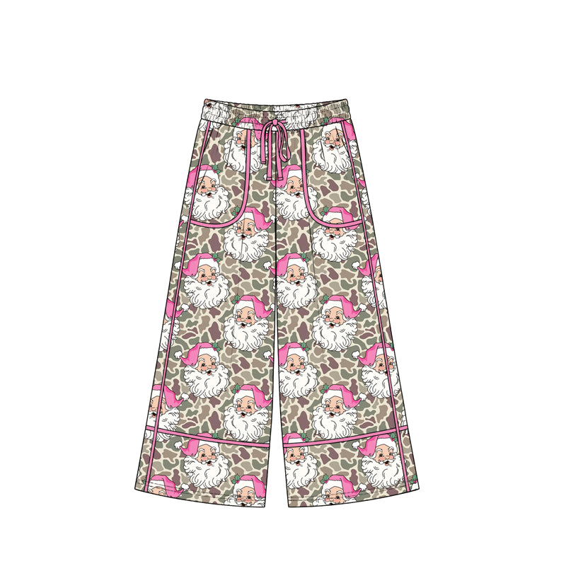 (Preorder new) No moq P1160 Baby Girls Khaki Camo Santa Christmas Pockets Flare Pants Bottom Fall Winter Casual Girl Trousers