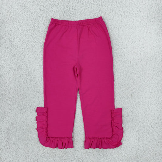 NEW RTS NO MOQ cotton P1161 Baby Girls Hot Pink Ruffle Flare Pants Cute Bottom