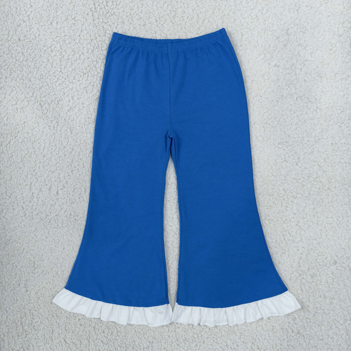 NEW RTS NO MOQ cotton P1170 Baby Girls Blue White Ruffle Hem Flare Bottom Pants Casual Outfit
