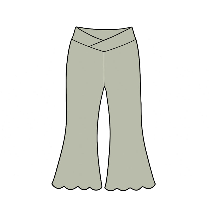 (Preorder new) No moq Yoga Toddler Girls Solid Color Scallop Hem Flare Yoga Active Pant Fall Kids Casual Trouser