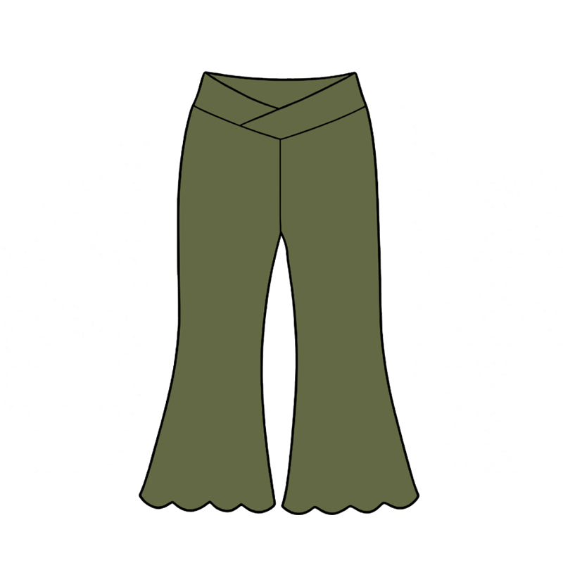 (Preorder new) No moq Yoga Toddler Girls Solid Color Scallop Hem Flare Yoga Active Pant Fall Kids Casual Trouser