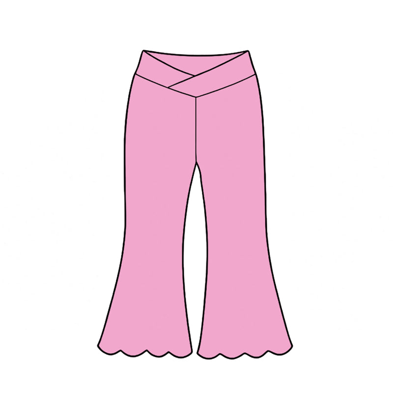 (Preorder new) No moq Yoga Toddler Girls Solid Color Scallop Hem Flare Yoga Active Pant Fall Kids Casual Trouser