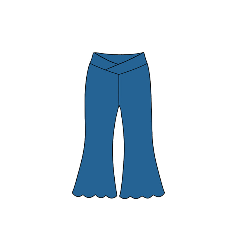 (Preorder new) No moq Yoga Toddler Girls Solid Scallop Hem Flare Yoga Active Pant Fall Kids Casual Trouser