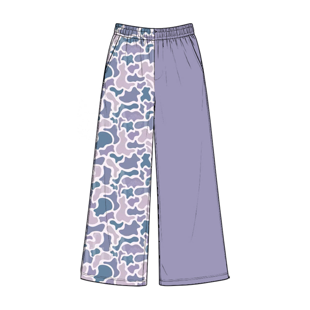 (Preorder new) No moq Baby Kids Camo Print Color Block Elastic Waist Wide Leg Loose Pants Casual Children Trousers