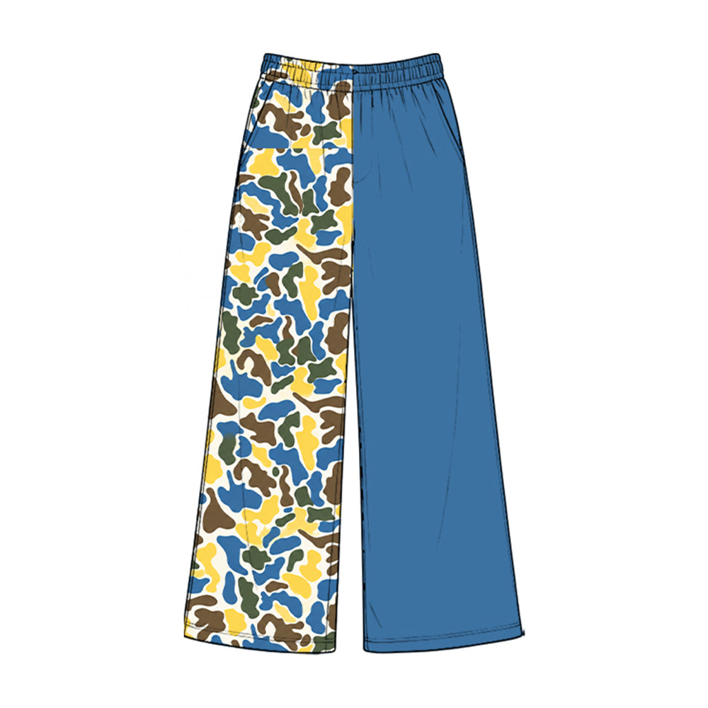 (Preorder new) No moq Baby Kids Camo Print Color Block Elastic Waist Wide Leg Loose Pants Casual Children Trousers