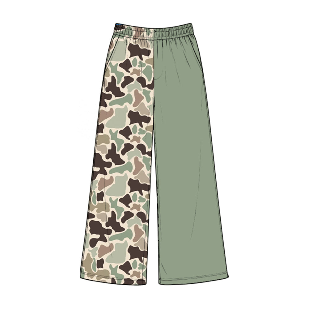 (Preorder new) No moq Baby Kids Camo Print Color Block Elastic Waist Wide Leg Loose Pants Casual Children Trousers