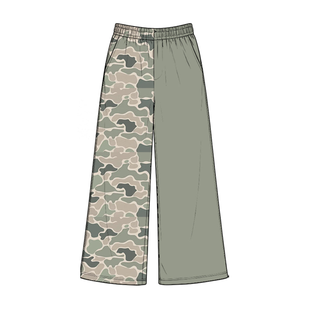 (Preorder new) No moq Baby Kids Camo Print Color Block Elastic Waist Wide Leg Loose Pants Casual Children Trousers