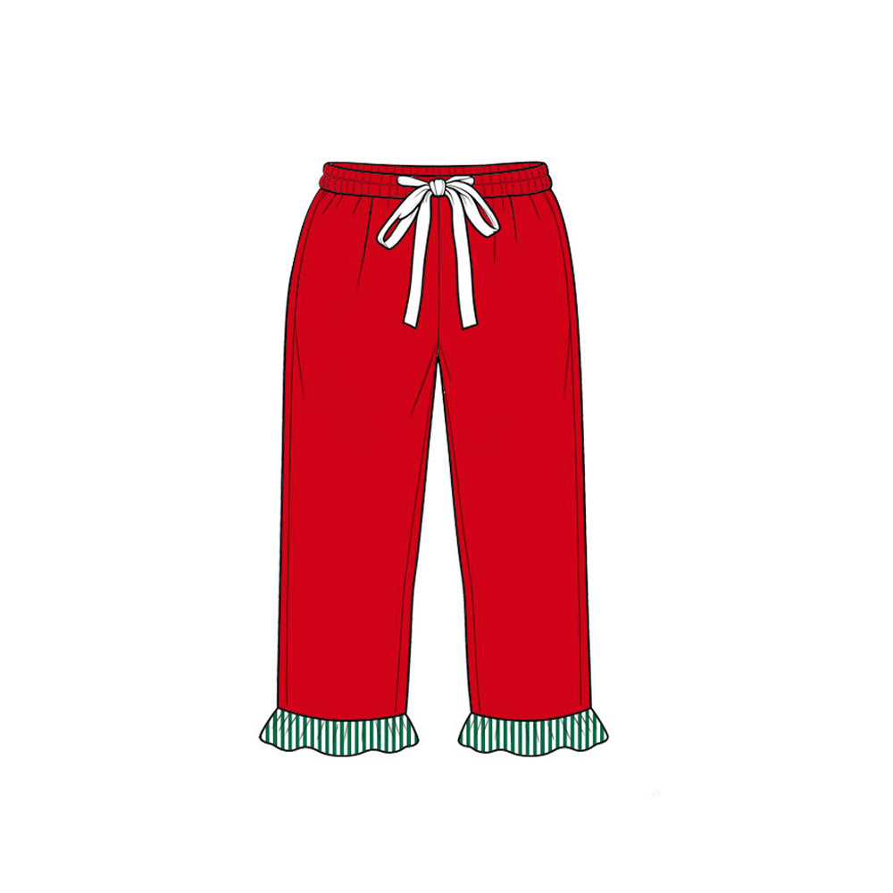 (Preorder new) No moq P1252 Baby Girls Solid Red Elastic Waist Ruffle Pants Bottom Daily Casual Wear