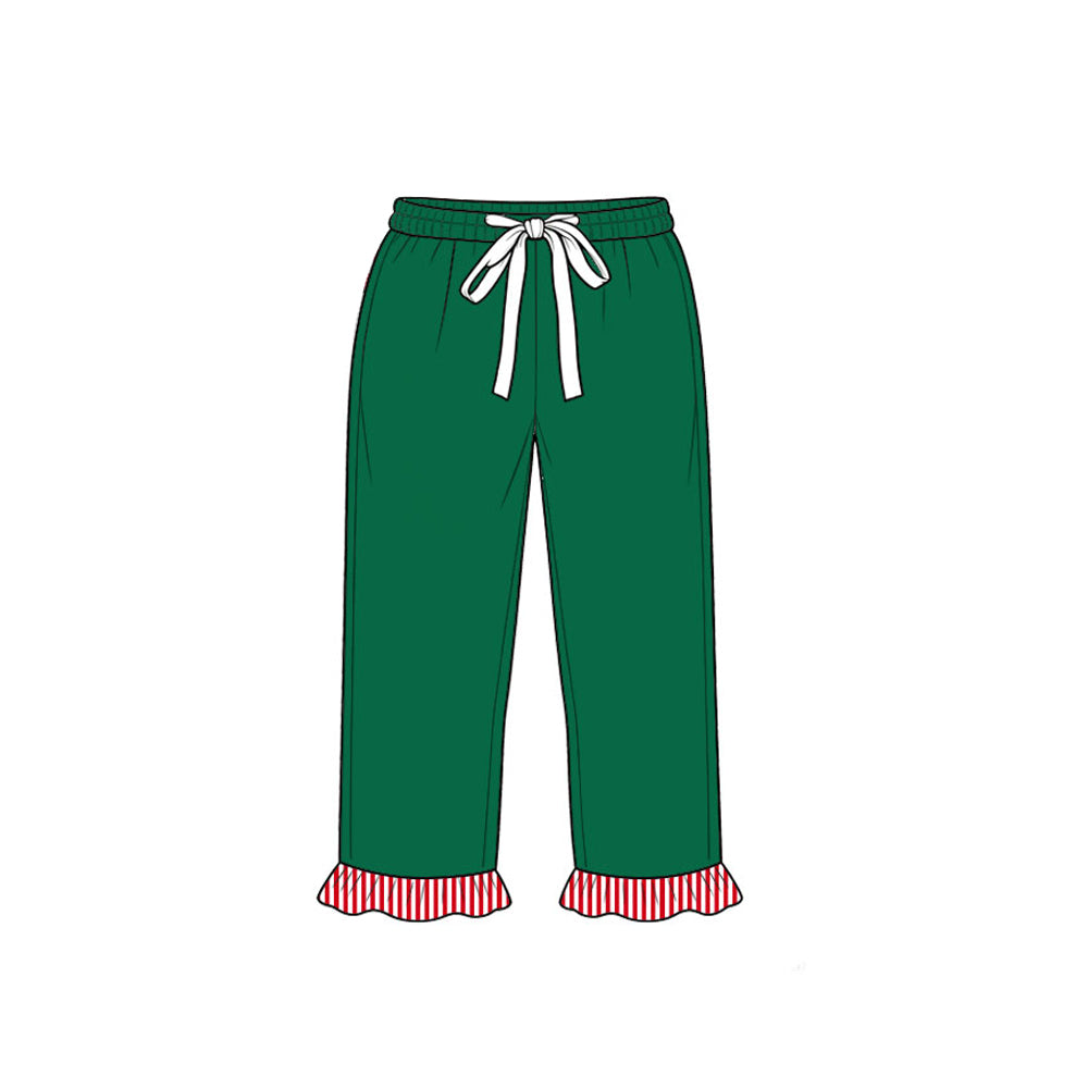 (Preorder new) No moq P1253 Baby Girls Solid Green Elastic Waist Ruffle Pants Bottom Casual Wear