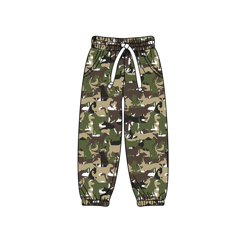 (Preorder new) No moq P1256 Baby Boys Camo Hunting Dog Print Drawstring Jogger Pants with Side Pockets