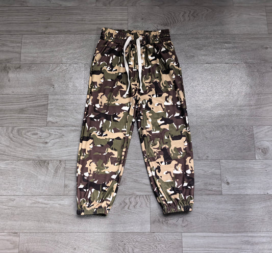 (Sample) No moq milk silk P1256 Baby Boys Camo Hunting Dog Print Drawstring Jogger Pants with Side Pockets
