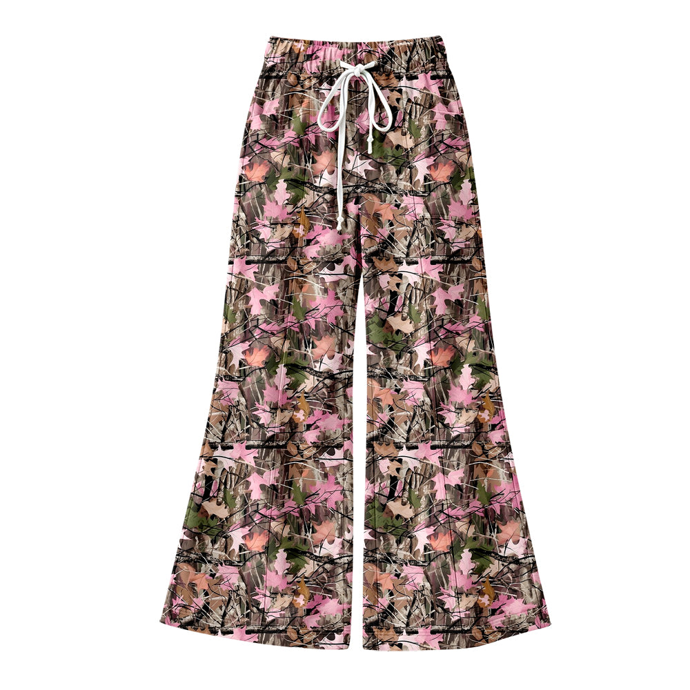 (Preorder new) No moq yoga fabric Adult To Match Kids Pink Camo Leaf Print Yoga Bell Bottom Pants
