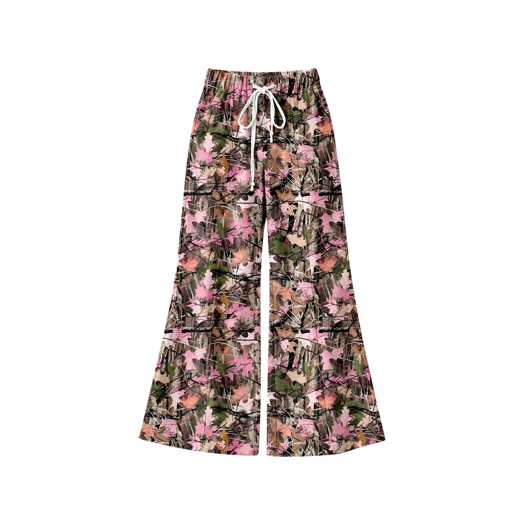 (Preorder new) No moq yoga fabric Adult To Match Kids Pink Camo Leaf Print Yoga Bell Bottom Pants