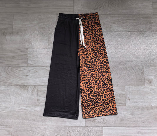 (Sample) No moq milk silk P1267 Baby Girls High Waist Black Brown Leopard Pockets Flare Pants Bottom