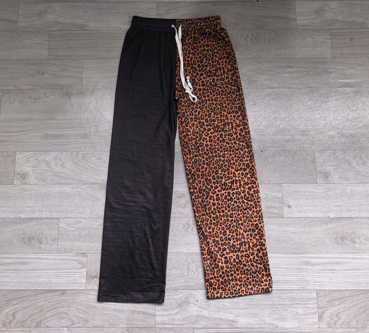 (Sample) No moq milk silk P1268 Adult Women Black Brown Leopard Pockets Flare Pants Bottom