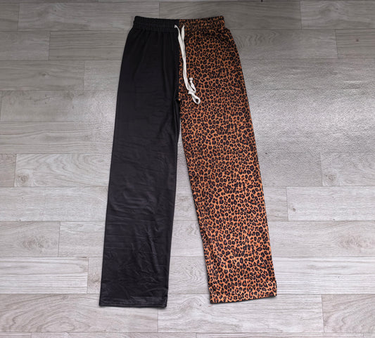 (Sample) No moq milk silk P1268 Adult Women Black Brown Leopard Pockets Flare Pants Bottom