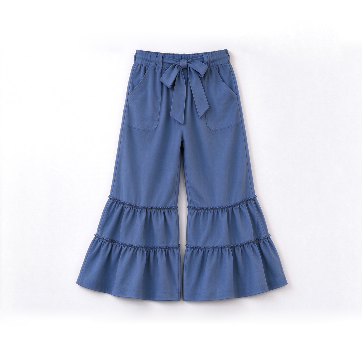 (Preorder new) No moq P1269 Baby Girls Blue Patchwork Casual Pockets Bell Bottom Pants