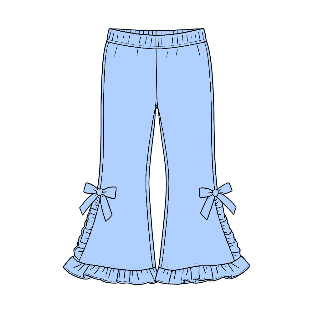 (Preorder new) No moq P1270 Baby Girls Blue Casual Ruffle Flare Pants Bottom