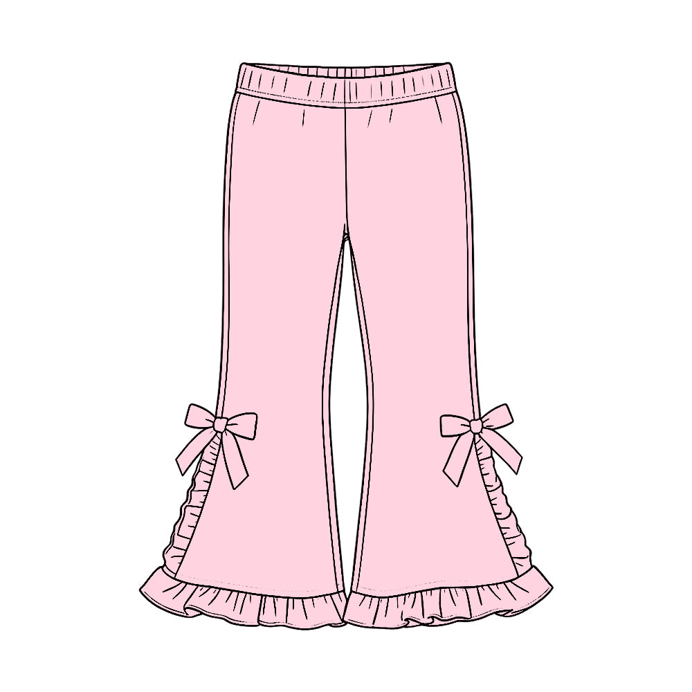 (Preorder new) No moq P1271  Baby Girls Pink Casual Ruffle Flare Pants Bottom