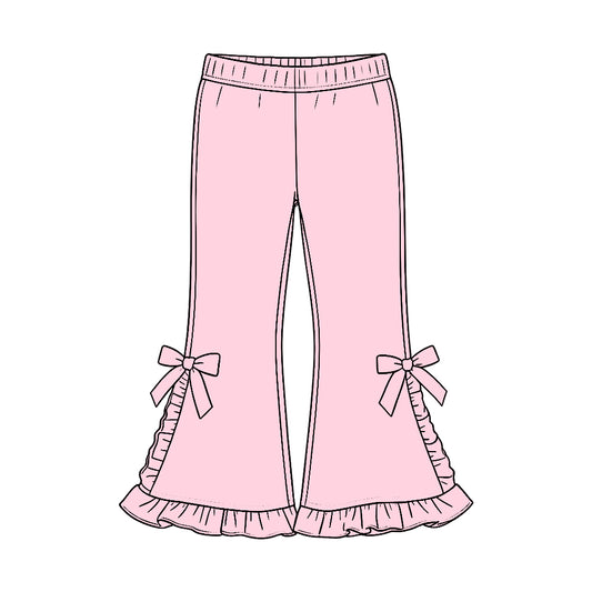 (Preorder new) No moq P1271  Baby Girls Pink Casual Ruffle Flare Pants Bottom