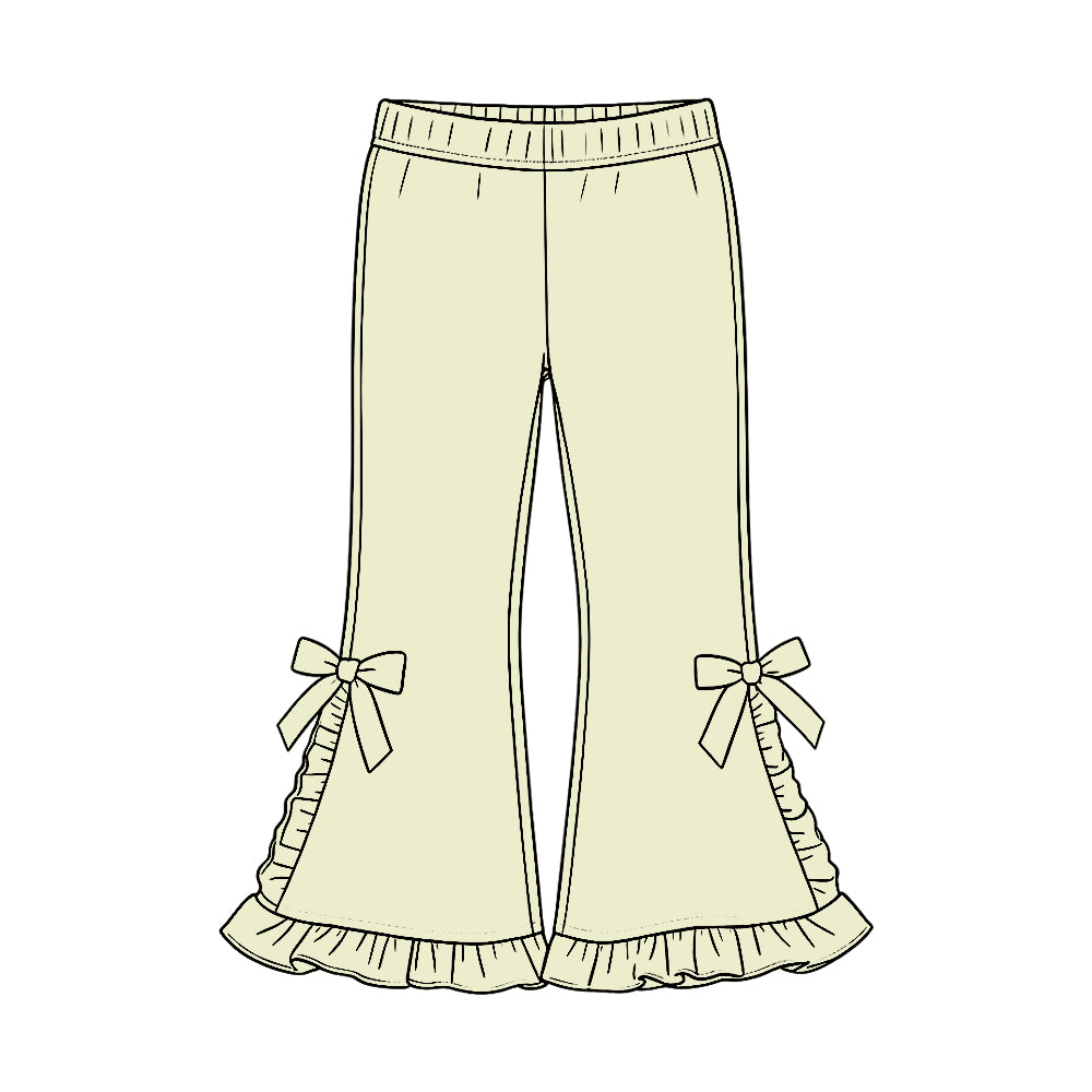 (Preorder new) No moq P1272 Baby Girls Yellow Casual Ruffle Flare Pants Bottom