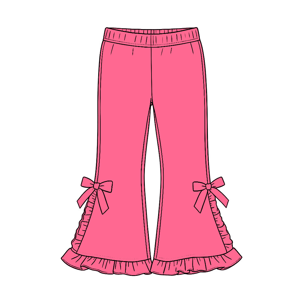 (Preorder new) No moq P1273 Baby Girls Hot Pink Casual Ruffle Flare Pants Bottom