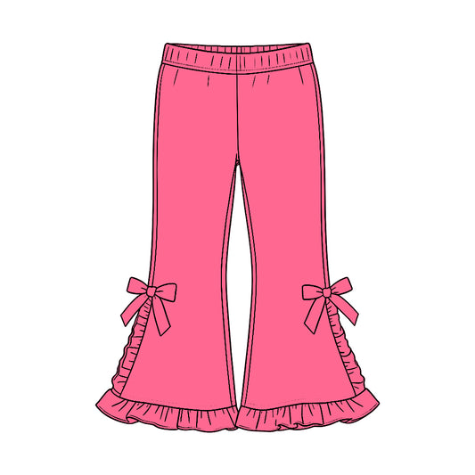 (Preorder new) No moq P1273 Baby Girls Hot Pink Casual Ruffle Flare Pants Bottom