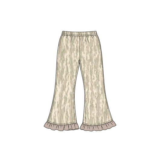 (Preorder new) No moq P1274 Baby Girls Khaki Camo Ruffle Flare Pants Bottom