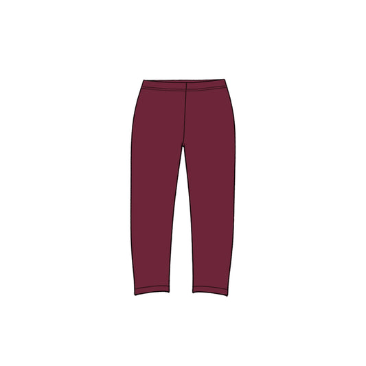 (Preorder new) No moq yoga fabric P1276 Baby Girls Solid Burgundy Elastic Waist Casual Yoga Leggings