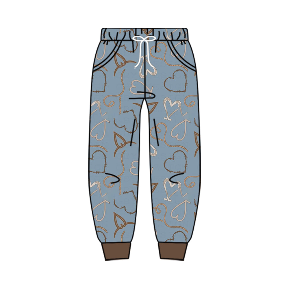 (Preorder new) No moq Baby Boys Blue Heart Print Half Zip Top Long Sleeve Tee Pant Set Rompers