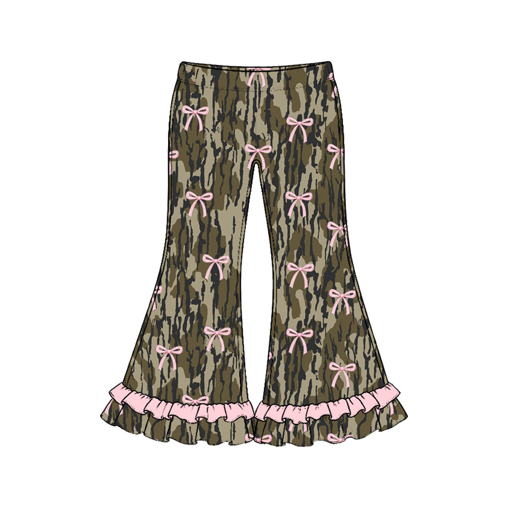 (Preorder new) No moq Toddler Girls Bow Print Flare Pants With Ruffle Hem