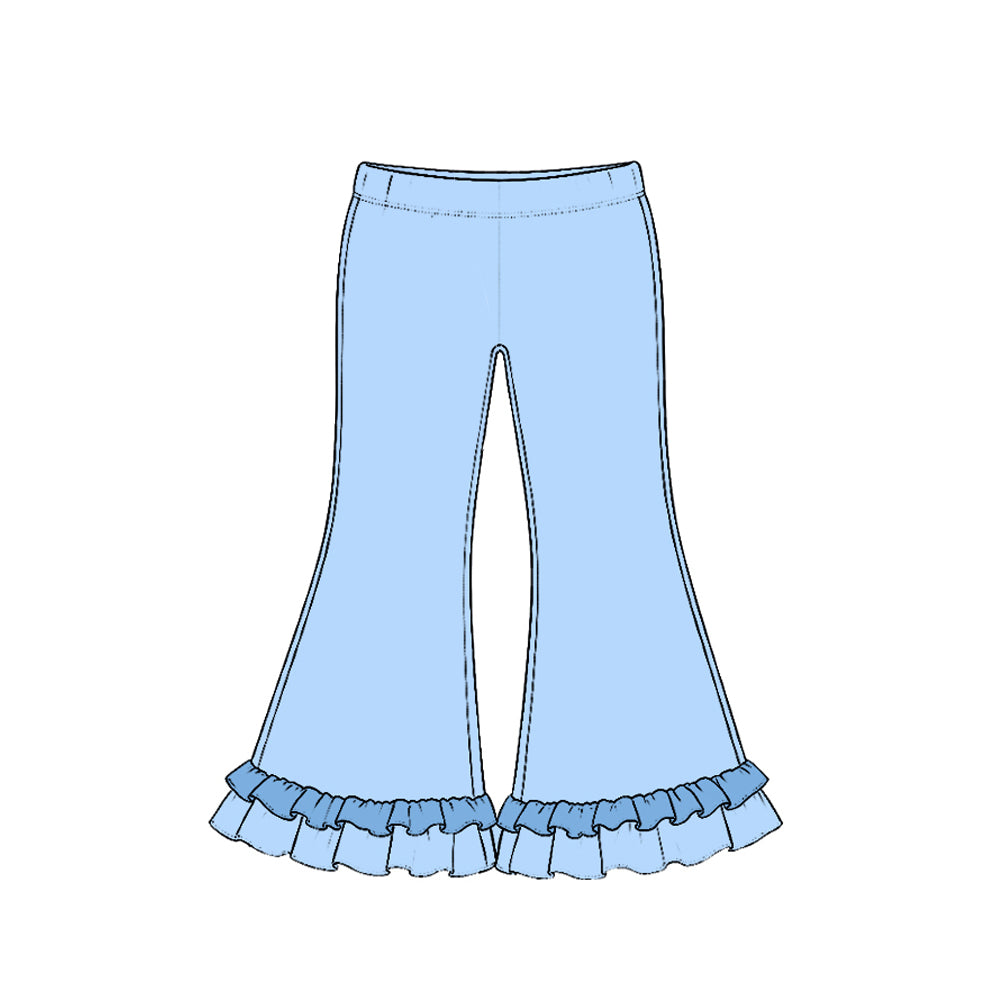 (Preorder new) No moq Baby Girls Solid Double Ruffle Hem Flare Bell Bottom Pants